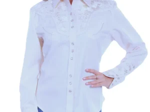 Scully Womens white Embroidered Western Shirt