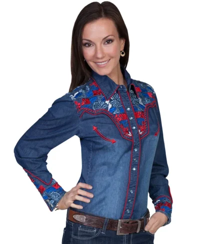 womens red white blue patriotic cowboy shirt