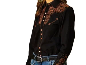 women's Scully Black Embroidered Western Shirt