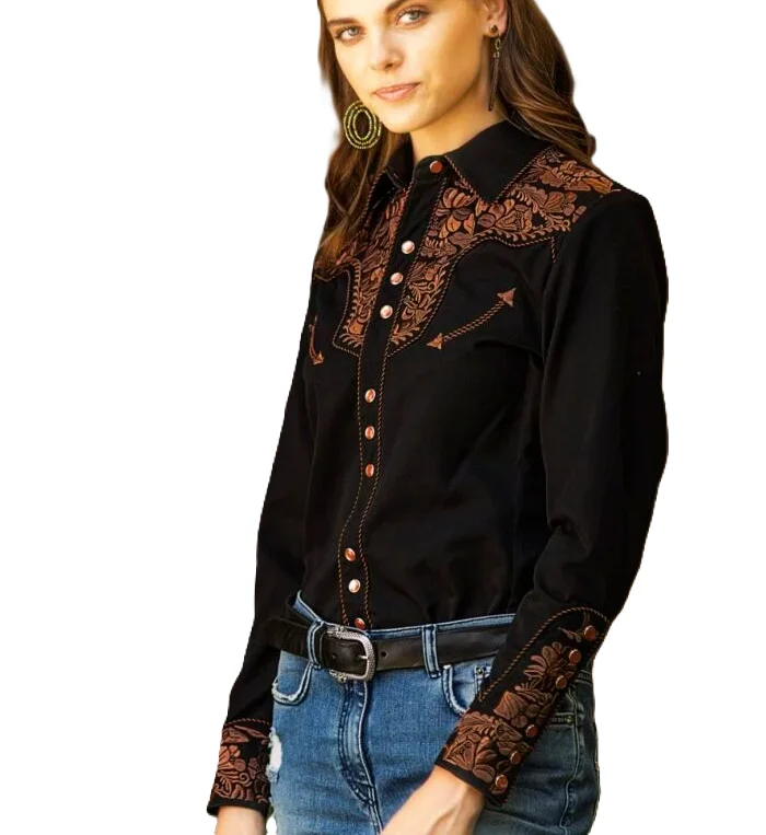 women's Scully Black Embroidered Western Shirt