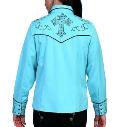 women's turquoise western cross shirt