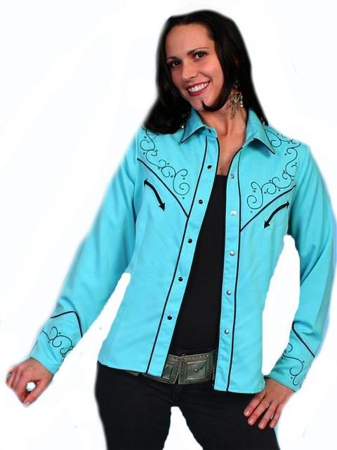 Scully ladies cross studded Turquoise Western Shirt