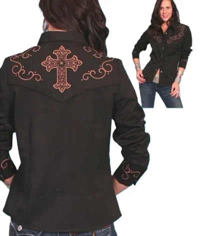 Women's western cross black western shirt