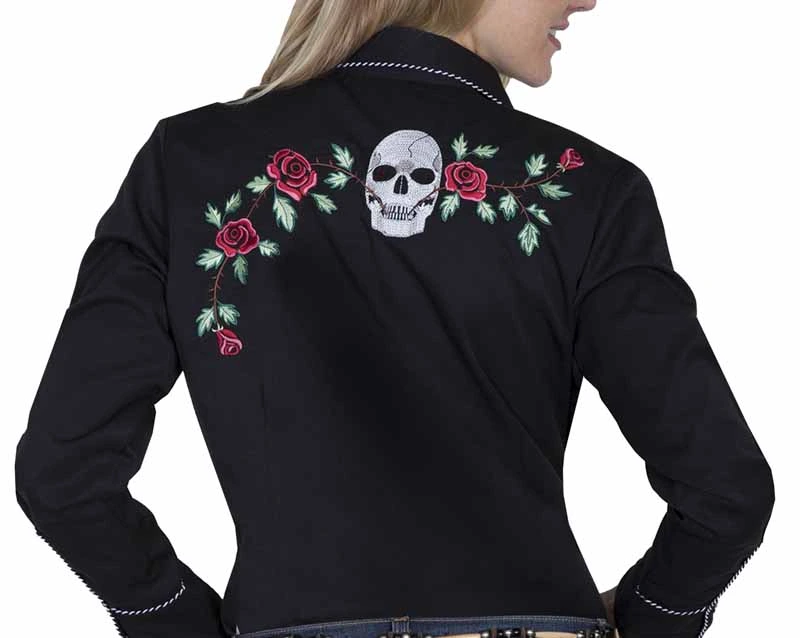 Scully Women’s Skull Western Shirt - Roses & Skull Embroidered - Pearl Saps 2 Scully Women’s Skull Western Shirt - Roses & Skull Embroidered - Pearl Saps