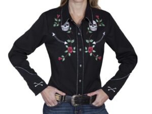 Skull and Roses Scully Womens Black Western Shirt Image