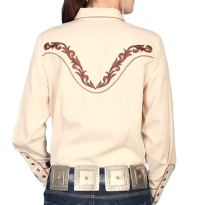 scully women's tan embroidered western shirt