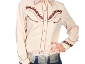 scully women's tan embroidered western shirt