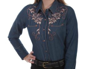 Scully Women’s Rose Embroidered Denim Western Shirt