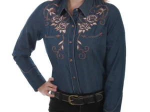 Women’s Rose Embroidered Denim Western Shirt