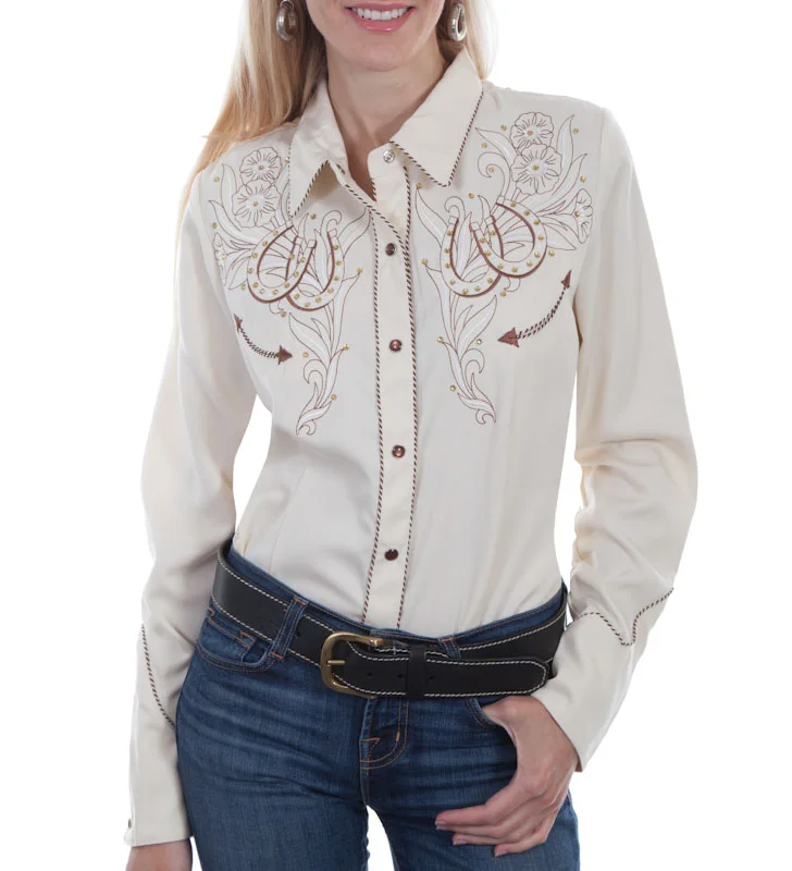 Scully womens horseshoe embroidered rhinestone Western Shirt