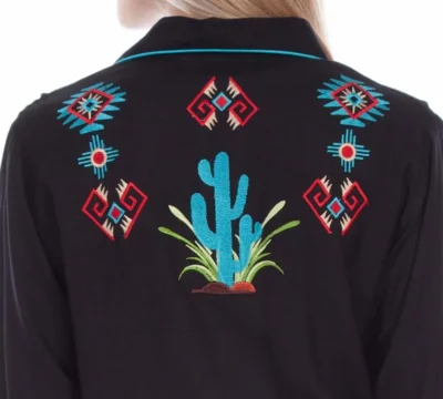 women's desert cactus embroidered rhinestone Western Shirt