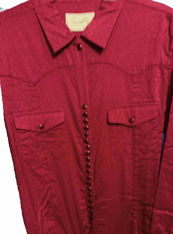 Scully Women's 20 Snap Red Cotton Western Shirt - Pearl Snaps 2 Scully Ladies 20 Snap RED Western Shirt