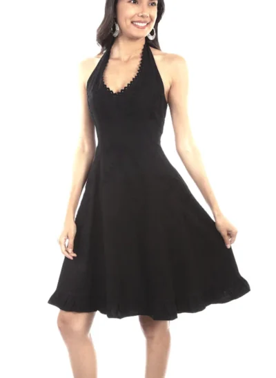 Womens Peruvian Cotton black Western Halter Dress