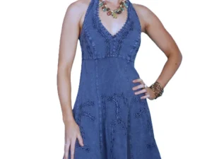 Womens Peruvian Cotton denim Western Halter Dress