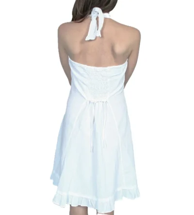 Womens Peruvian White Cotton Western Halter Dress