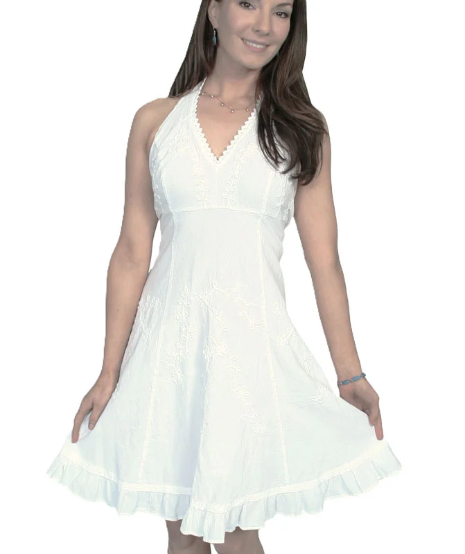 Womens Peruvian White Cotton Western Halter Dress