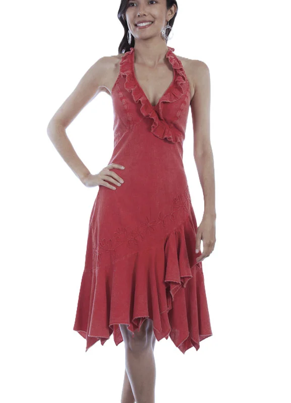 Scully Womens V Neck Peruvian Ruffled Halter Dress