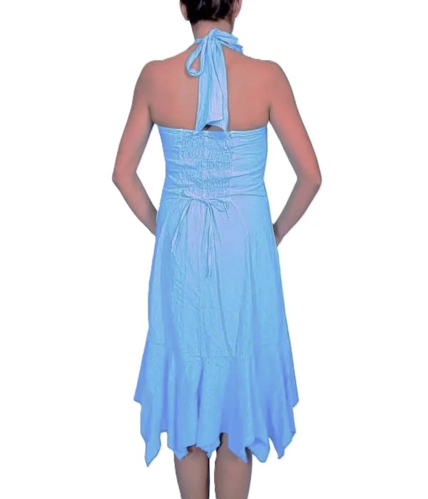 Scully Women's Ruffled Halter Dress - Turquoise Peruvian Cotton 3 Scully Womens V Neck Peruvian Turquoise Ruffled Halter Dress