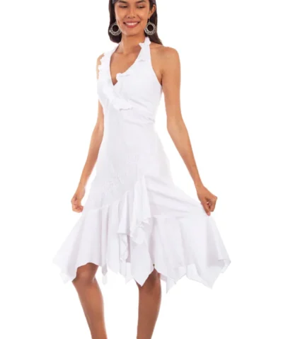 Scully Womens V Neck Peruvian Ruffled Halter Dress