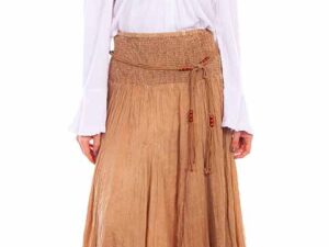 A woman is posing in a Scully Womens Full Length Khaki Tan Western Skirt.