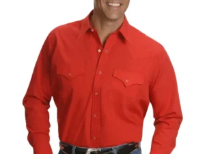 mens pearl snap short sleeve red western shirt