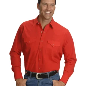 mens pearl snap short sleeve red western shirt