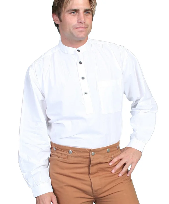 Men's Scully White Sheared pull over banded collar shirt