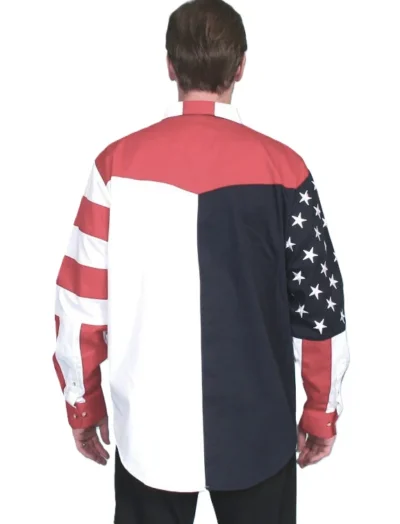 USA flag stars and stripes embroidered men's shirt