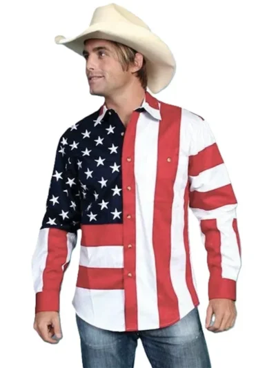 USA flag stars and stripes embroidered men's shirt