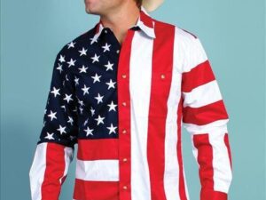 Mens Scully American flag long western shirt