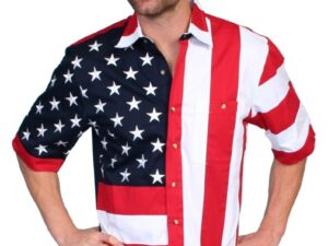 Mens Scully American flag short sleeve western shirt