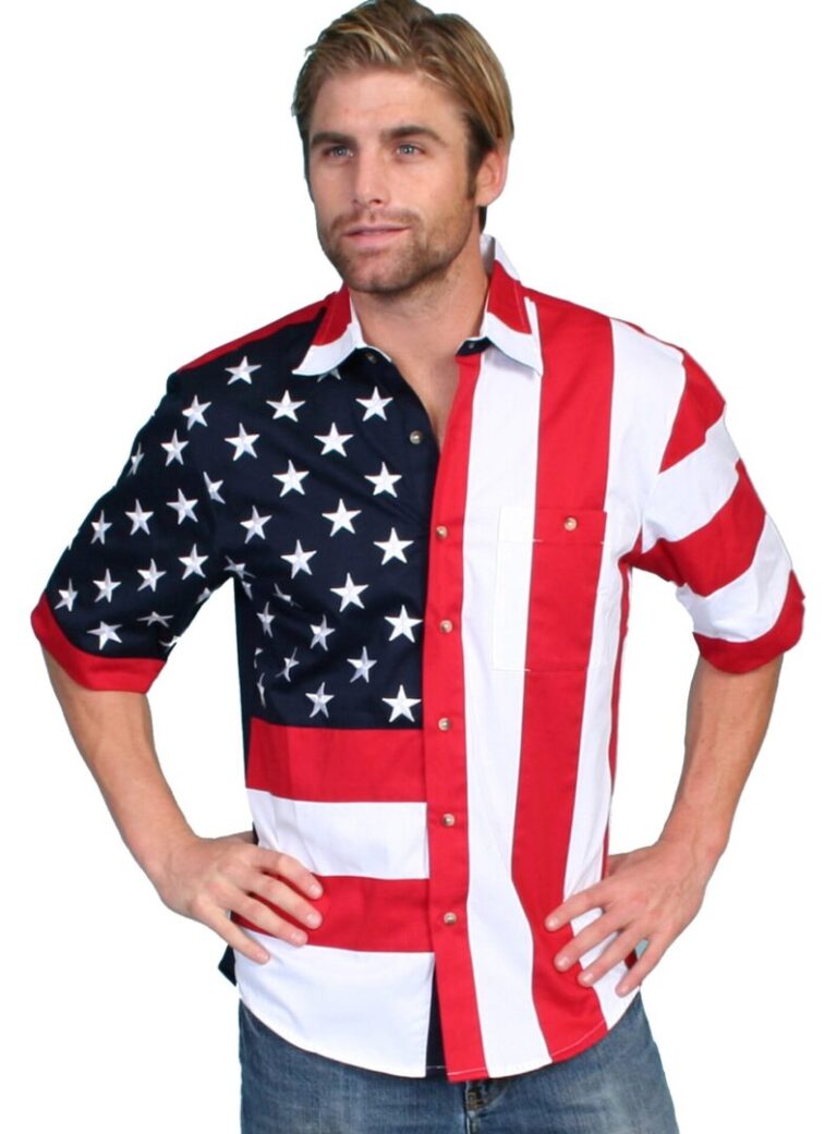 Mens Scully American flag short sleeve western shirt