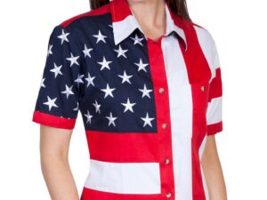 Scully Womens Short Sleeve American Flag Western Shirt