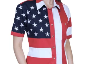 Scully Womens Short Sleeve American Flag embroidered Shirt