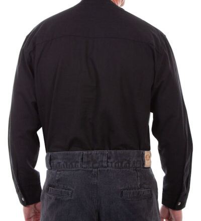 Mens Scully Black western star pull over banded collar shirt, black, hi-res.