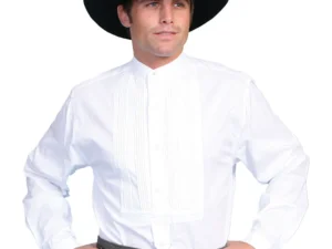 Mens Scully White gambler pull over banded collar shirt