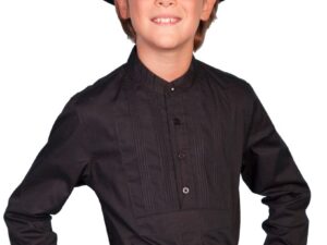 A young boy wearing a cowboy hat and jeans.