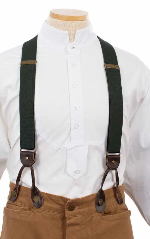 1.5" Hunter Green 1800s Suspenders – Y Back Leather Loops – Scully Rangewear 1 1.5" 1800s Suspenders – Y Back Leather Loops – Scully Rangewear