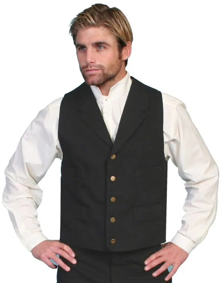Bearded guy in black vest and white shirt