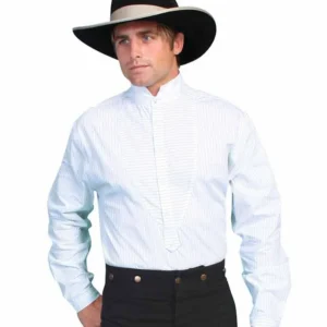 Scully Men's Tombstone Shirt - White Stripe Insert Bib Stand Up Collar