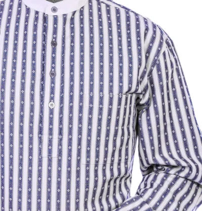 Mens Scully Blue Stripe Banded Collar Pull Over Pocket Shirt