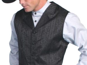 Scully Mens Black Floral Striped Lapel western vest Big and Tall