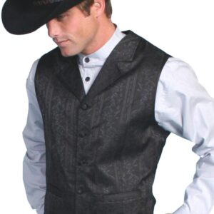 Scully Mens Black Floral Striped Lapel western vest Big and Tall
