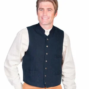 Men's Cotton Canvas Black Banded Collar Vest