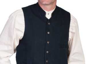 Scully Mens Cotton Canvas Black western Banded Collar vest
