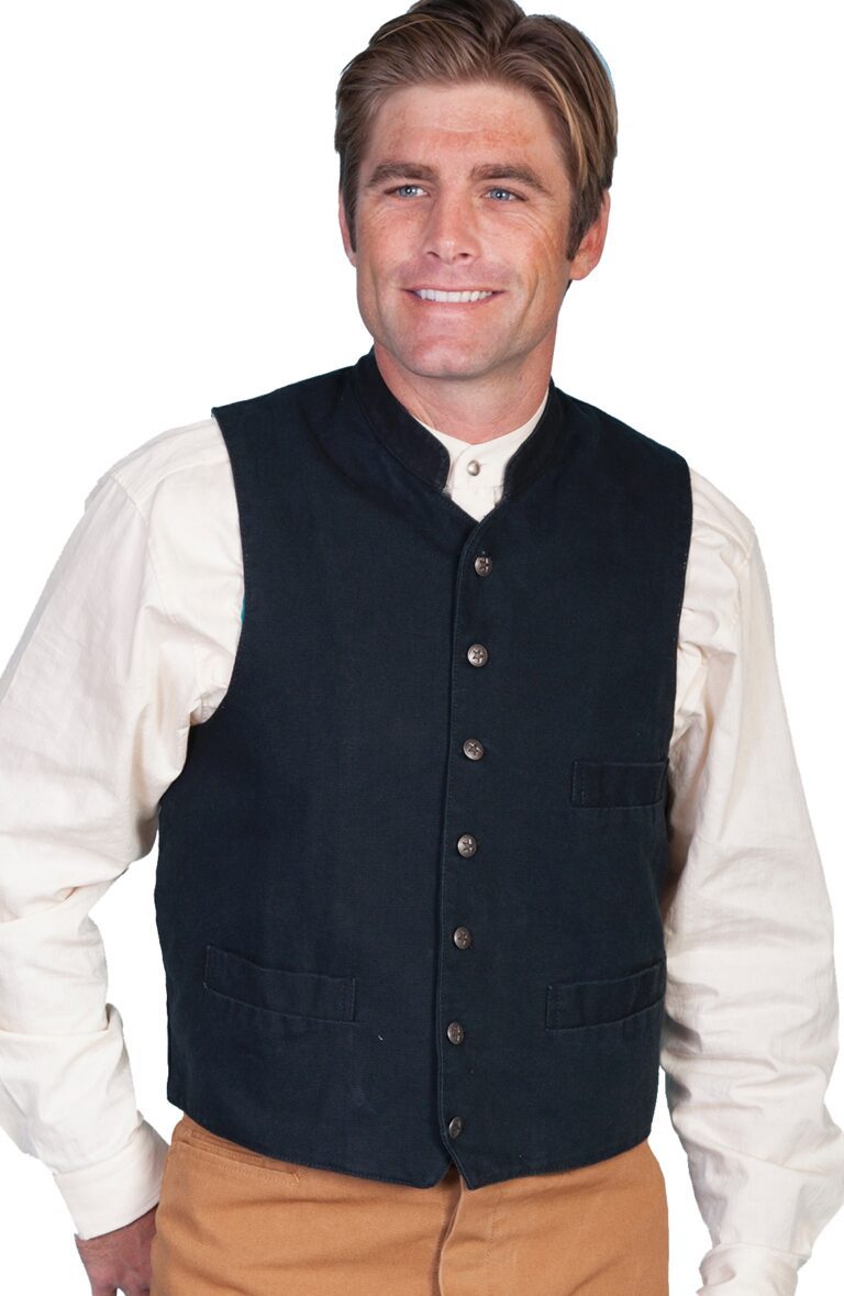 Scully Mens Cotton Canvas Black western Banded Collar vest