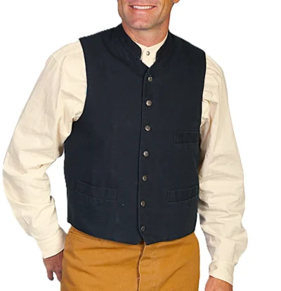 Scully Mens Cotton Canvas Black western Banded Collar vest