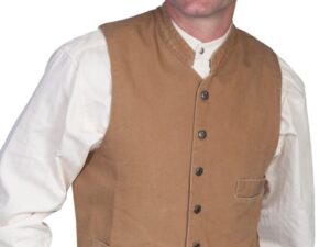 Scully Mens Cotton Canvas Brown Western Banded Collar vest