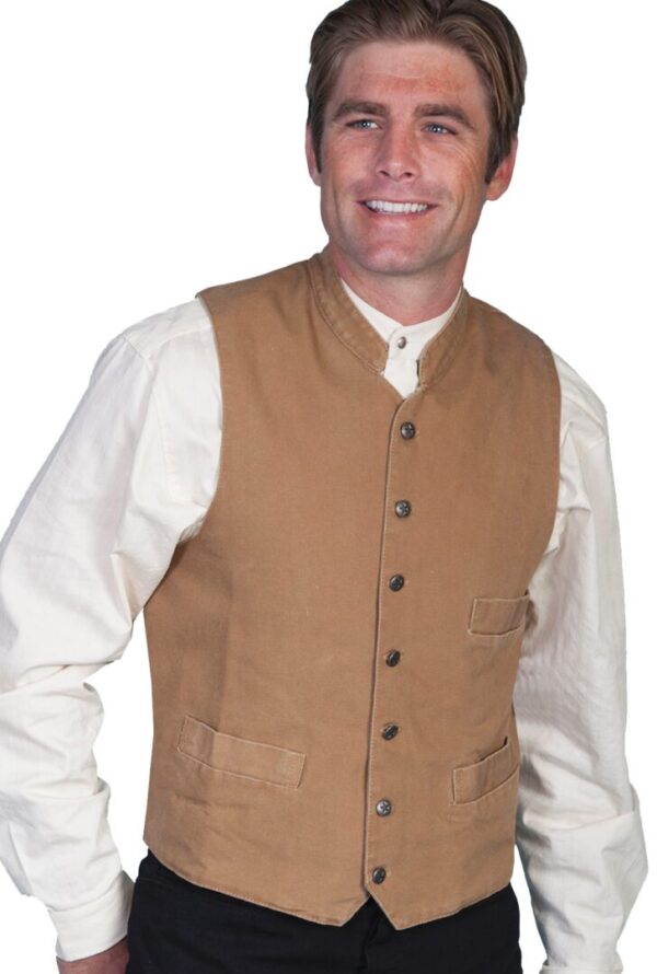 Scully Mens Cotton Canvas Brown Western Banded Collar vest