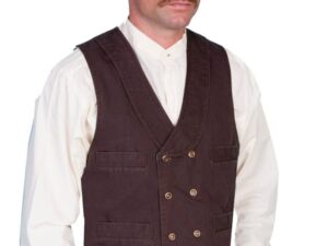 Scully Mens Walnut Double Breasted Canvas Lapel Vest